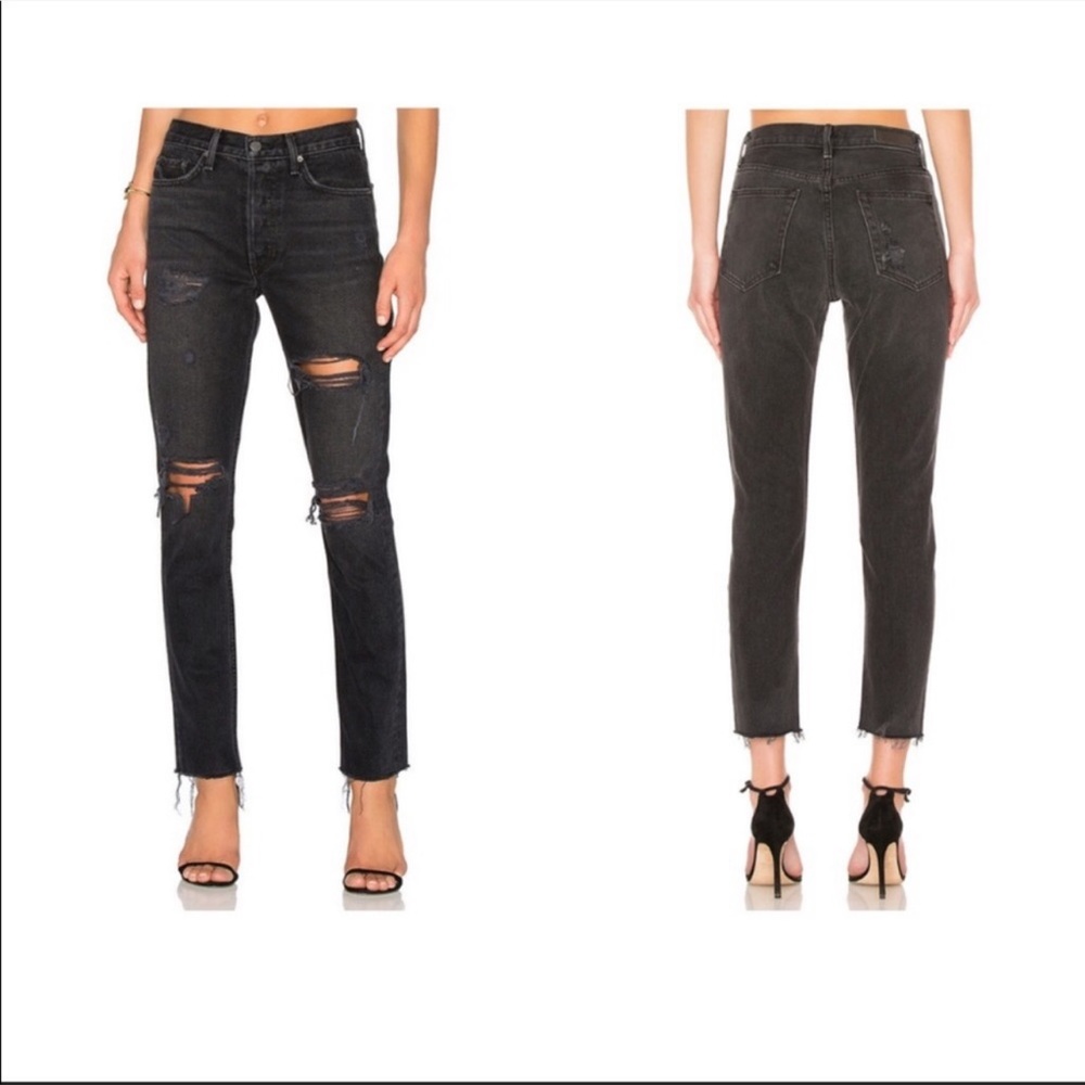 Structured & distressed faded straight leg jeans